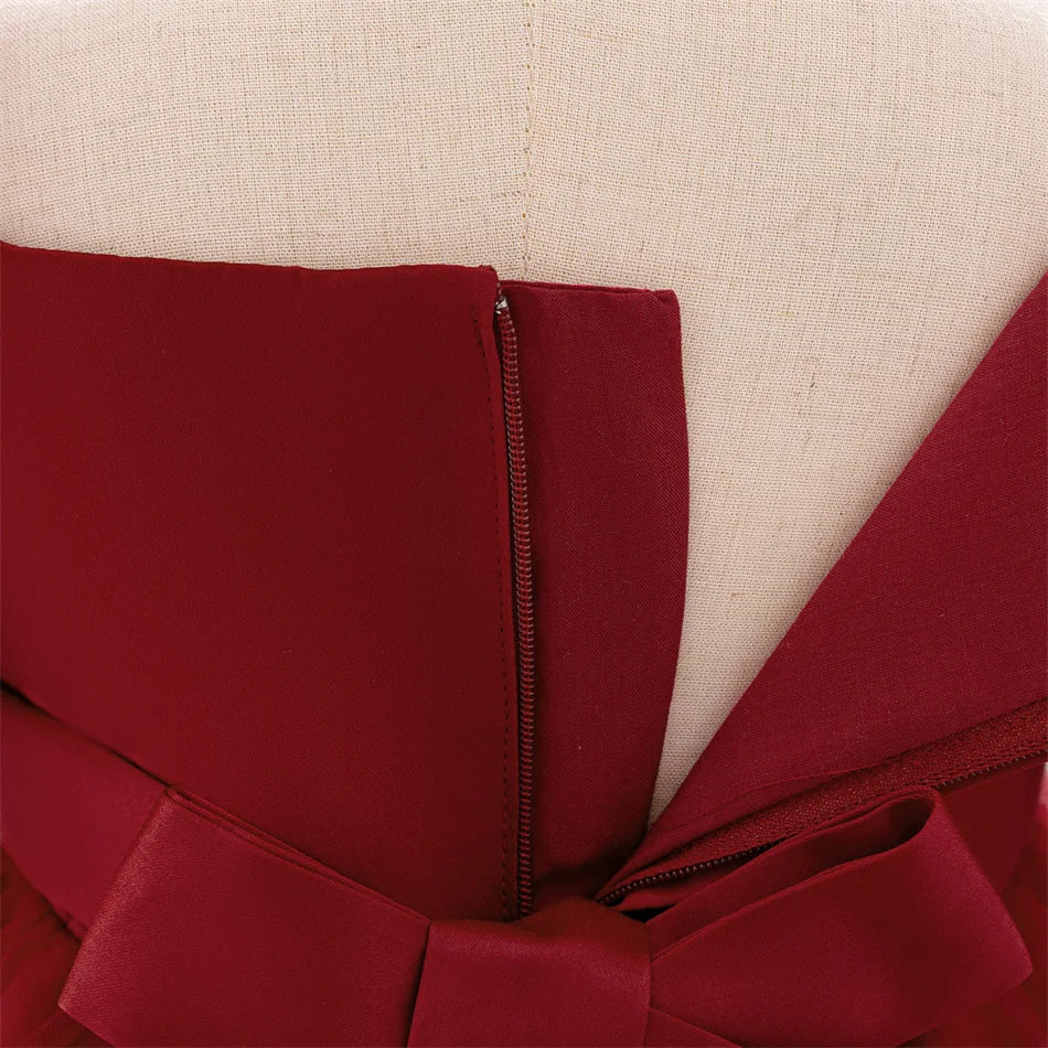 Kleinkind Rot Pailletten Mesh Kleid Mädchen Baby Einfarbig Neue Jahr Party Formale Kostüm Leistung Prinzessin Kleid Geburtstag Kleidung.