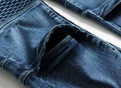 Herbst männer Patchwork Vintage Biker Jeans Hip Hop Hosen Dünne Gerade Elastische Radfahren Denim Hosen Männlichen Mode Streetwear.