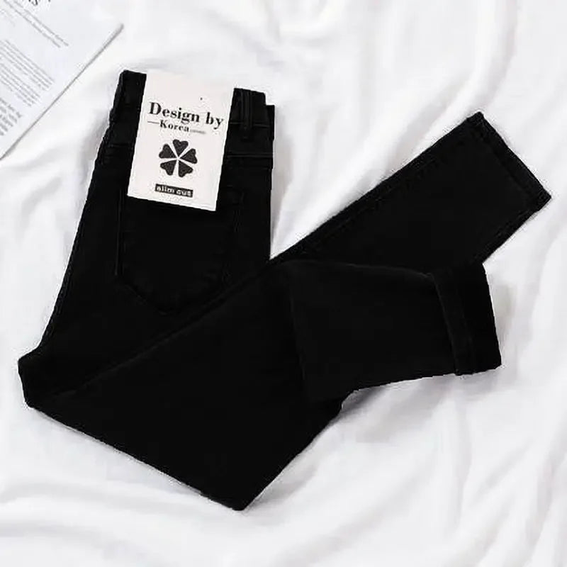 Women's High Waist Elastic Stretchy Jeans Hot Sale Of The Season Autumn New Style Versatile Slimming Pencil Thin Nine Point Pant.