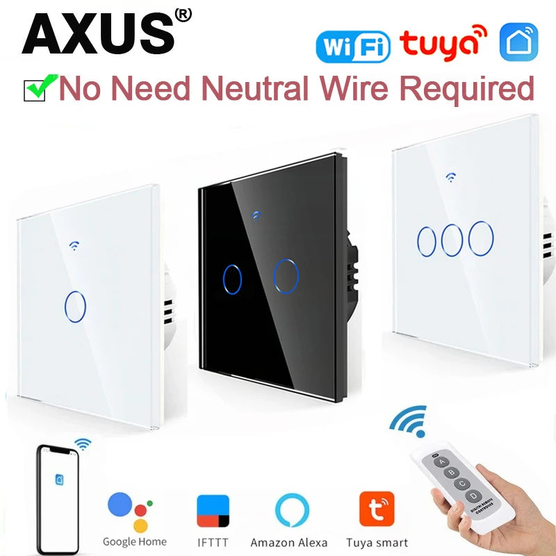 AXUS EU WiFi Smart Licht Schalter Touch Schalter RF433 Kein Neutralleiter Smart Home Leben Tuya App Steuerung Unterstützung Alexa Google Hause.