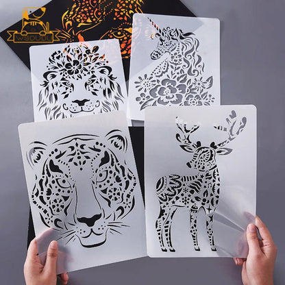 Scratch Art Paper Set 10 Sheets 5 Stencil Templates World Landmarks Animal DIY Kit Creative Painting Craft Magic Toy Kids Gift.