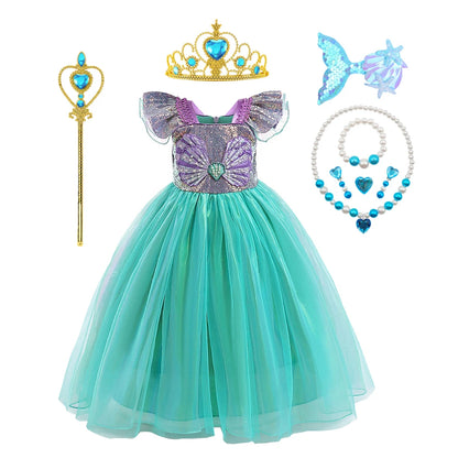 Disney Kleine Meerjungfrau Prinzessin Kleid Kinder Phantasie Karneval Cosplay Kostüm Geburtstag Hochzeit Party Kleidung Halloween Kostüm.