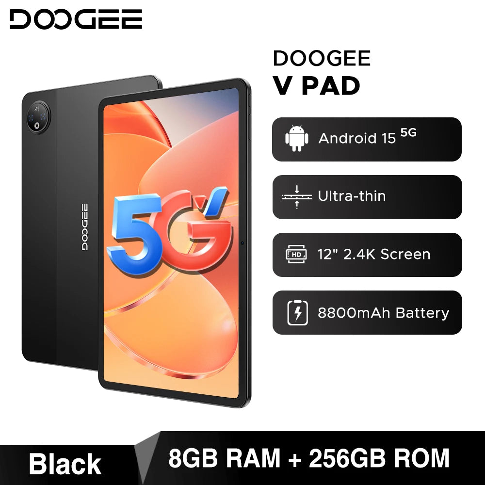 DOOGEE V Pad 2 In 1 5G Tablet 12" Screen Dimensity 7050 Android 15 32GB RAM (8+24) 256GB ROM8800mAh Battery Ultra-thin Smart Pad