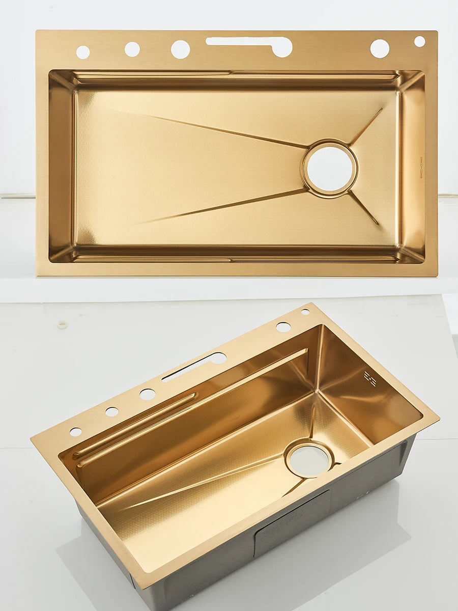 Große 304 Küchenspülen, 75 x 45 cm, Edelstahl, Küchen-Wasserfall-Waschbecken, Digitalanzeige, großes Einzelwaschbecken, Geschirrspüler-Wasserhahn