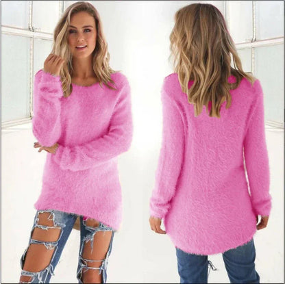 Frauen warmen Pullover einfarbig o Hals lose Baumwolle gestrickt Pullover langen Pullover lässig übergroße Bluse Damen Hipster Kleidung