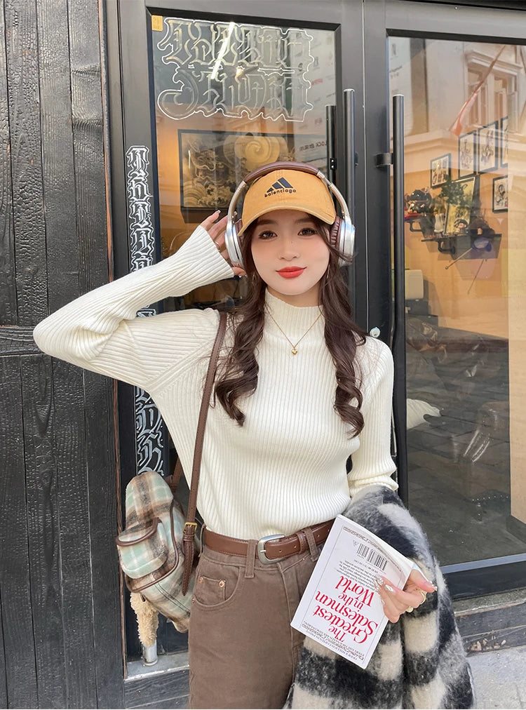 Herbst Winter Pullover Frauen Pullover Langarm Tops Kleidung Schlank Stricken Weiche Jumper Streetwear Taste Rollkragenpullover.