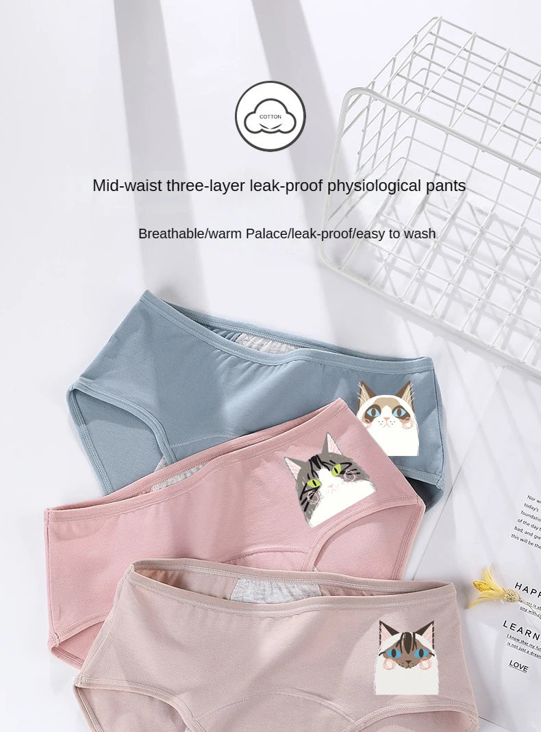 3PCS/set Women's menstrual briefs large flow postpartum water absorption leakproof briefs women's pure cotton menstrual briefs.