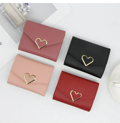 Korean version women wallet short heart-shaped three fold women's wallet multi card slot card bag zero wallet  purses for women.