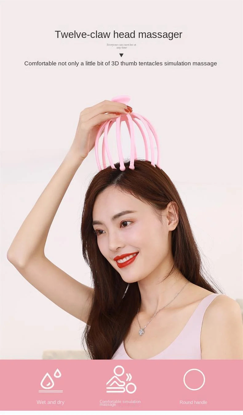 Head Massager Neck Massage Octopus Scalp Stress Relax 12 Antennae Massage Head Meridian Comb Point Pressing Head Artifact