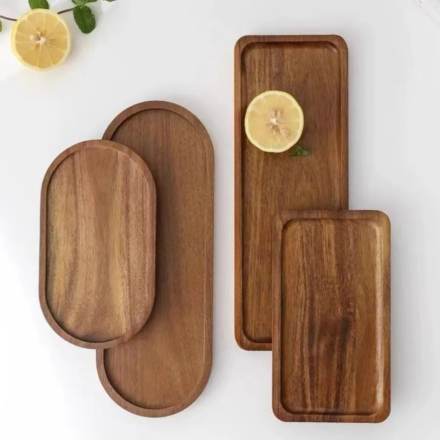 Solid Wooden Tray Rectangular Plate Fruit Snacks Food Storage Trays Hotel Home Oval Serving Tray Decorate Supplies.