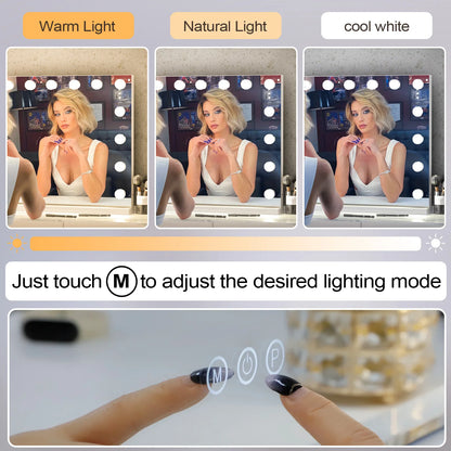 FENCHILIN Vanity Mirror with Lights Hollywood Lighted Makeup Mirror with 15 Dimmable LED Bulbs for Dressing Room Tabletop.