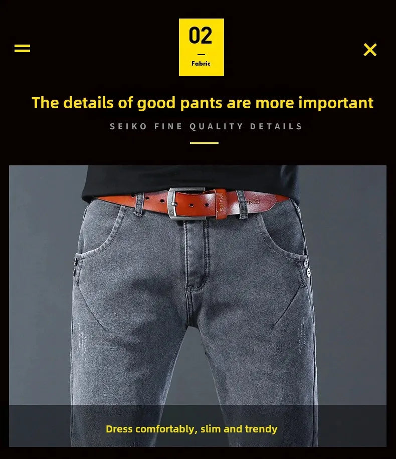 Winter Hot Sale Of The Season Trendy Stretchy Fleece Lined Thick Denim Mid Waist Fashionable Casual Warm Long Pants Men's Jeans.