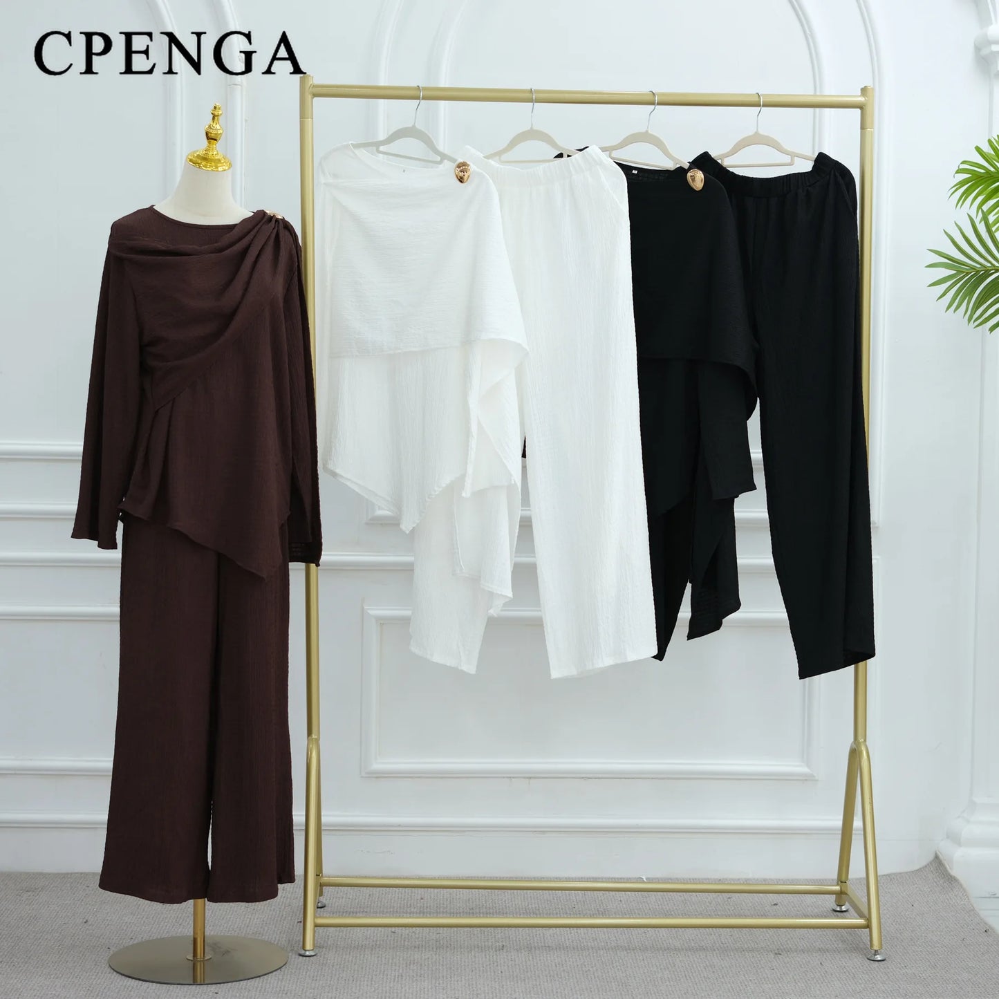 Eid Muslim Women Abaya Set Elegant Dubai Solid Color Button-Down Cardigan and Pants Suit Islam Modest Outfit 2025 Turkey Clothes.