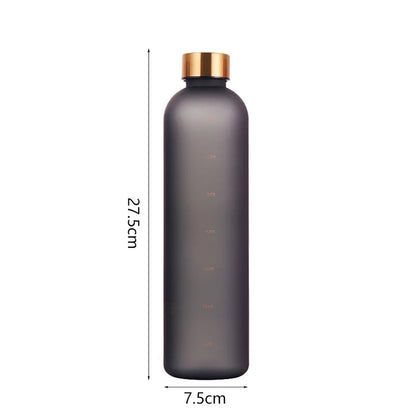 1L Bottle With Time Marker 32 OZ Motivational Reusable Fitness Sports Outdoors Travel Leakproof BPA Free Frosted Plastic.