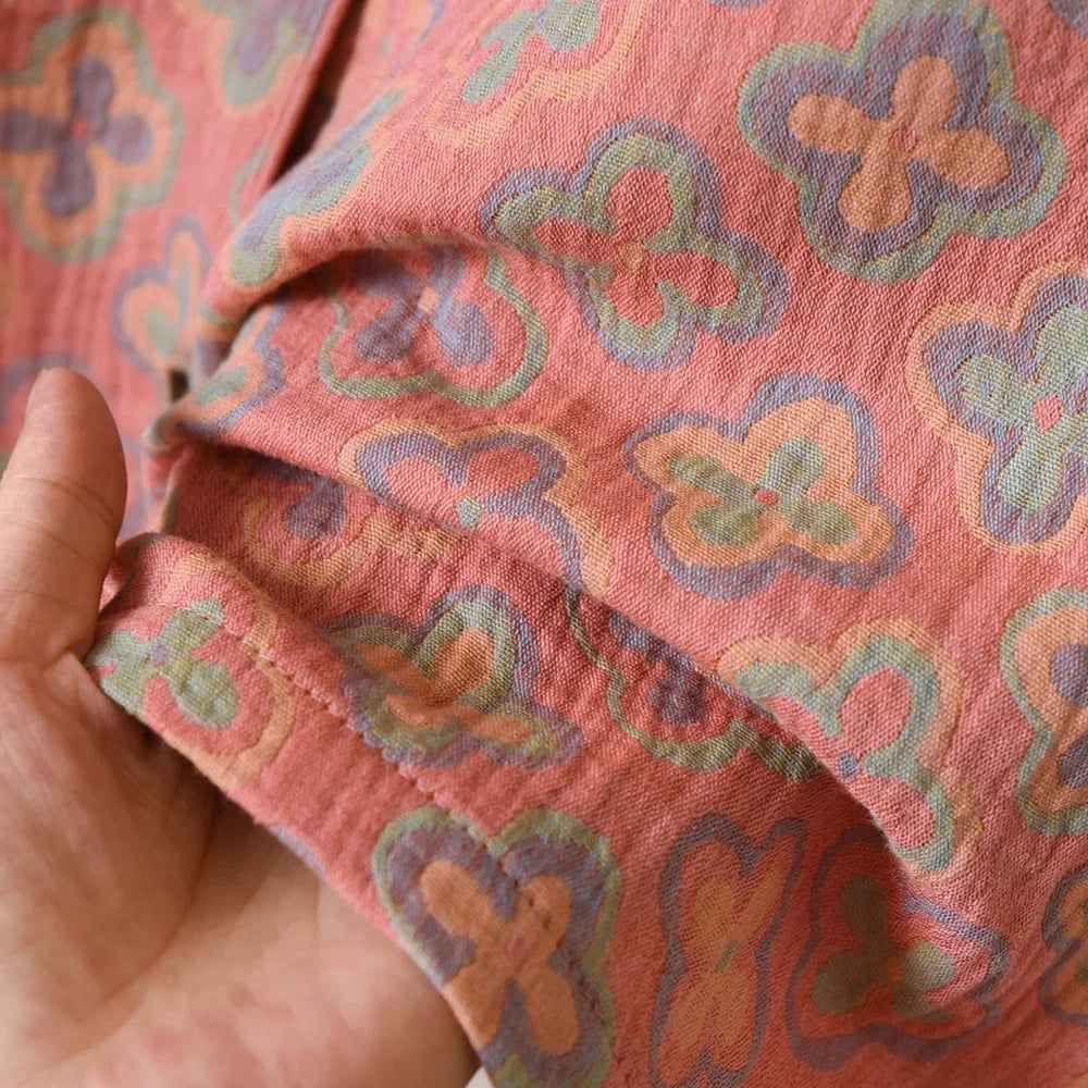 100% Cotton Crepe Homeclothes 2023 Autumn/Winter Women's Pajamas Suit Long-Sleeved Trousers 2-piece Yarn-Dyed Jacquard Pajamas.