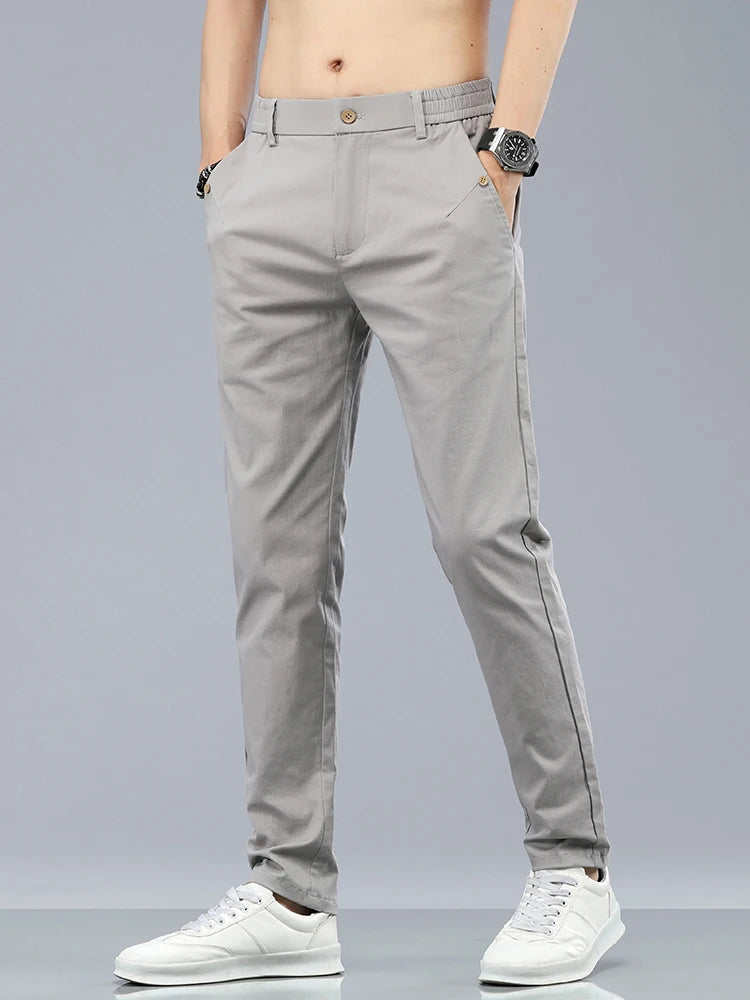 Marke Kleidung männer Casual Hosen 98% Baumwolle Dünne Business Gerade Slim Fit Klassische Hosen Stretch Frühling Sommer Männliche Hosen.