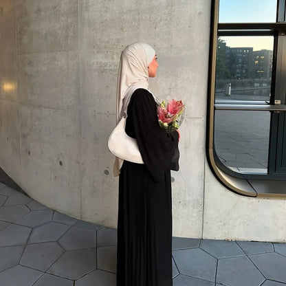 Eid muslimisches Kleid für Frauen Plissee Flare Ärmel Jalabiya Kaftan Islam Vestidos arabische lange Robe Ramadan Marokko Dubai Abayas.