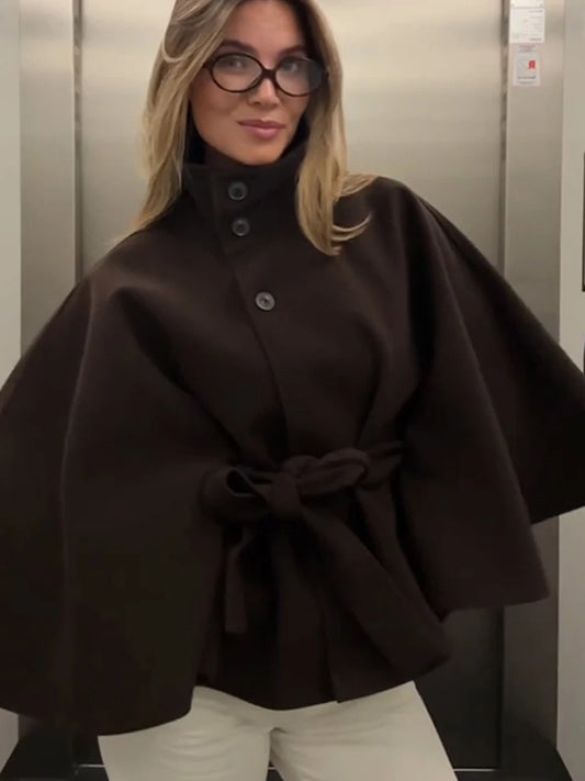 Mode Stehen Kragen Frauen Mantel mit Gürtel Casual Langarm Weibliche Lose Jacken Elegante Herbst Neue Feste Dame Oberbekleidung Straße.