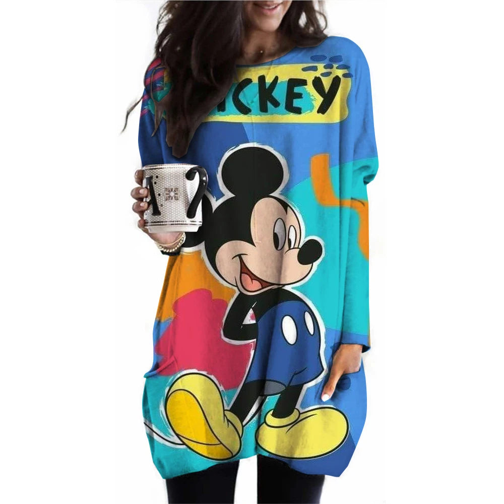 Frauen Frühling und Herbst Neue S-3XL Große T-shirt Einfarbig Lange Hülse Lose Disney der Mickey Maus Casual Harajuku Taille t-sh.