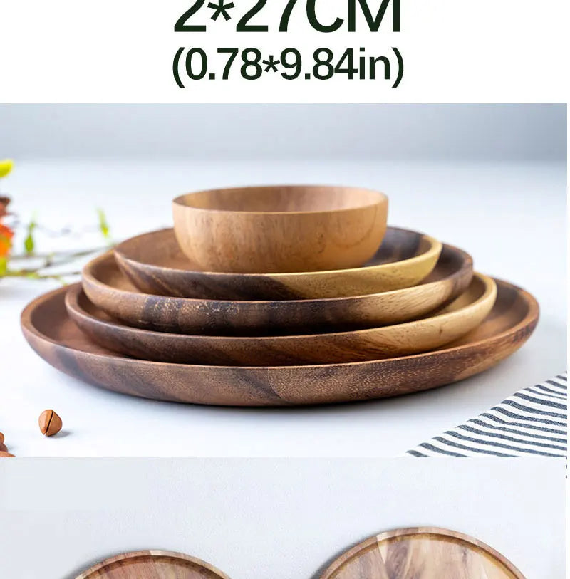 Natural Wood Hand-made Dinner PlatesUnbreakable Plate Sushi Dessert Fruit Bread Snack Tray Kitchen Bar Tableware Home Decoration.