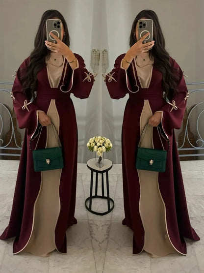 Eid Bow Abaya Women Cardigan Dress Muslim Party Caftan Robe Jalabiya Morocco Dubai Kaftan Islam Vestidos Largos Ramadan 2025.