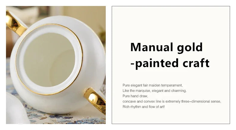 China Coffee Set White Gold Porcelain Tea Advanced Pot Cup Ceramic Mug Sugar Bowl Creamer Teapot Milk Jug Teaset.