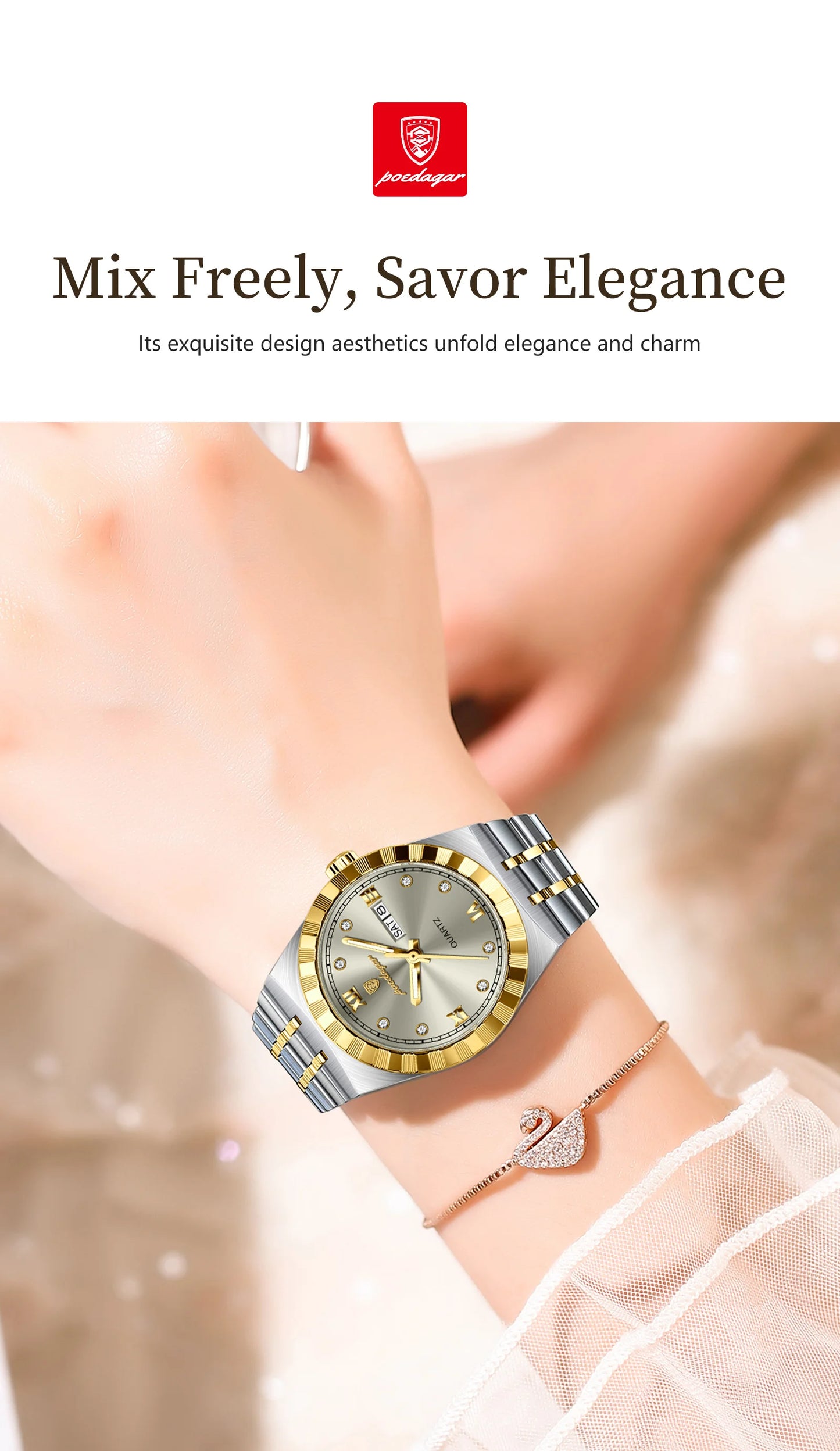 POEDAGAR Luxury Original Ladies Watch Luminous Waterproof Week Date Woman Wristwatch Stainless Steel Women Quartz Watches Female.