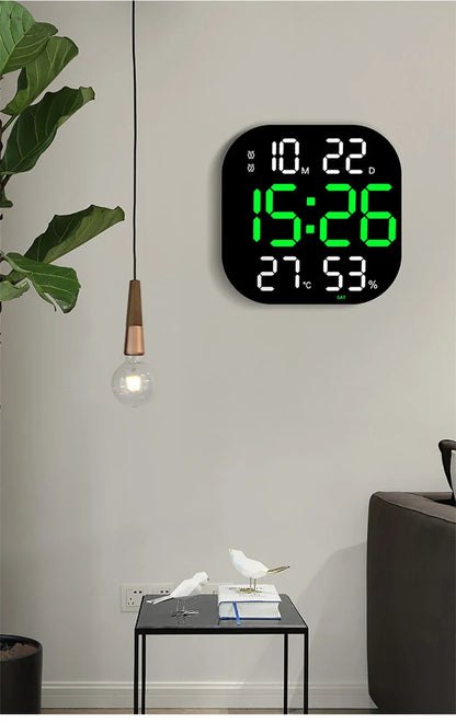 13 Zoll LED große digitale Wanduhr mit Fernbedienung TEMP Luftfeuchtigkeit Woche Auto Dimmer 12/24H Wecker für Home Office Dekor