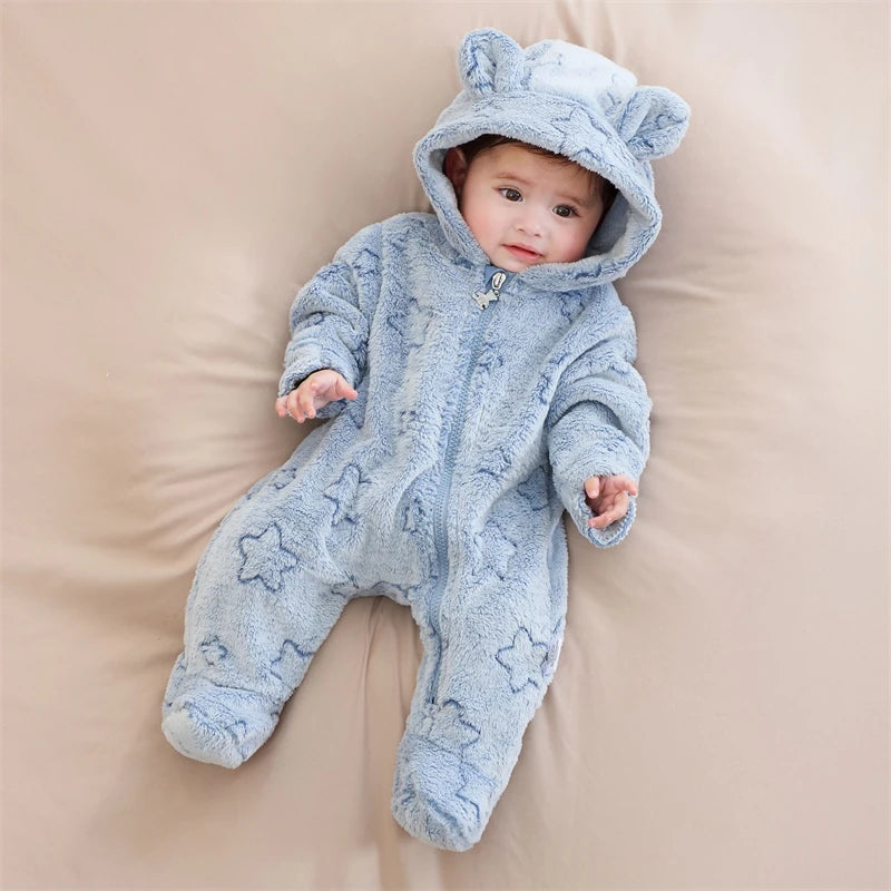 Weiche Neugeborene Baby Kleidung Flanell Herbst Winter Baby Jungen Mädchen Overall Cartoon Neugeborenen Body Warme Strampler für Babys 0-12M.