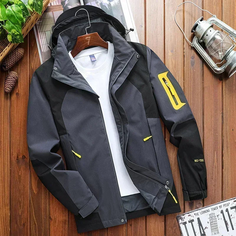 2024 Spring/Autumn Men's Windbreaker Outdoor Windproof Waterproof Mountaineering Multi Pocket Durable Hoodie Jacket Men's Coat.