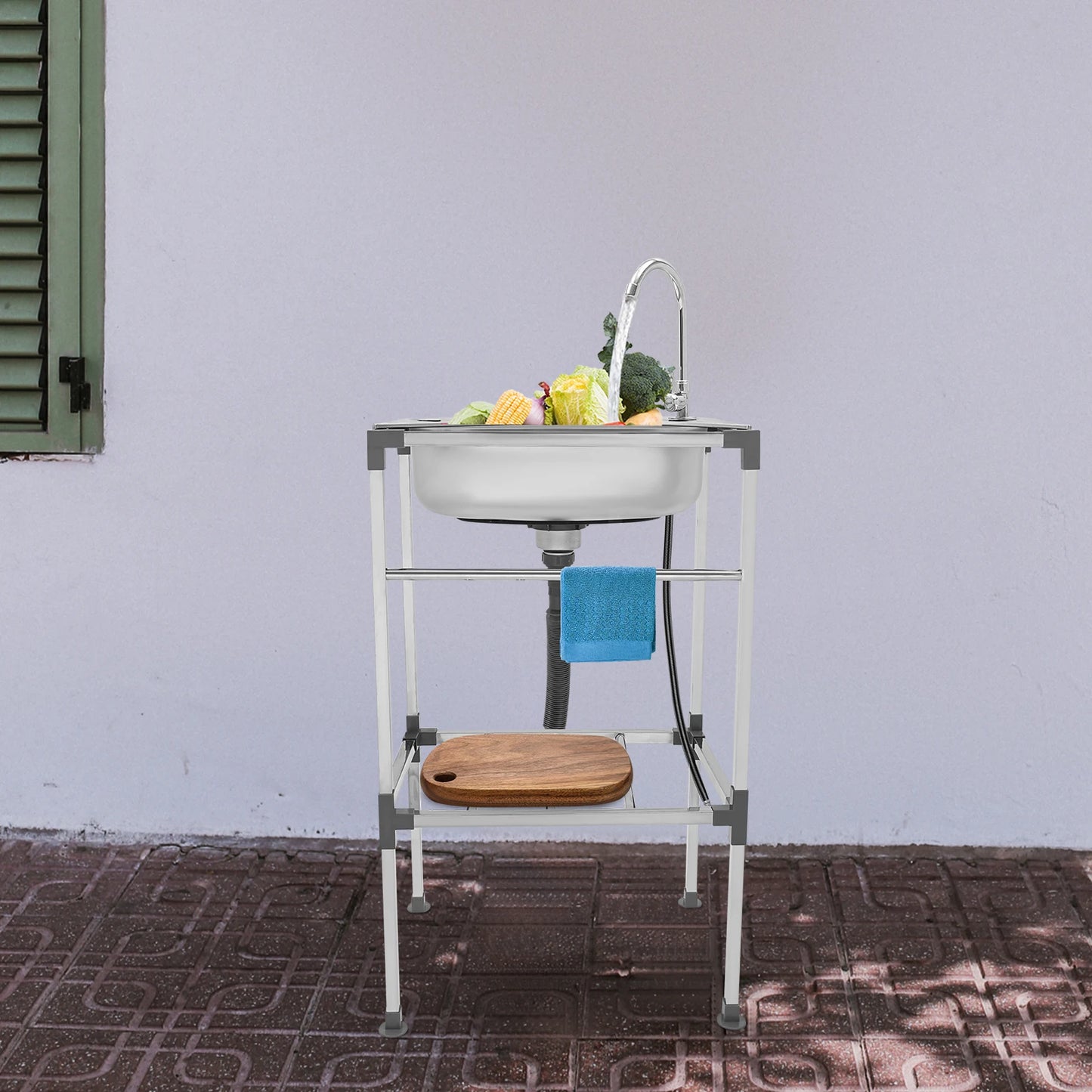 Freistehendes Küchenspülbecken mit Wasserhahn, 18,9 x 13,78 Zoll, Mehrzweckspülbecken-Set aus Edelstahl, 132 Pfund Kapazität für Zuhause, Wäsche, Garage