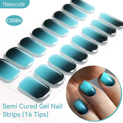 Harunouta Gradient Semi Cured Gel Nail Sticker Long-Lasting UV Nail Sticker UV/LED Extension Gel Nail Foil Gel Polish Full Cover.