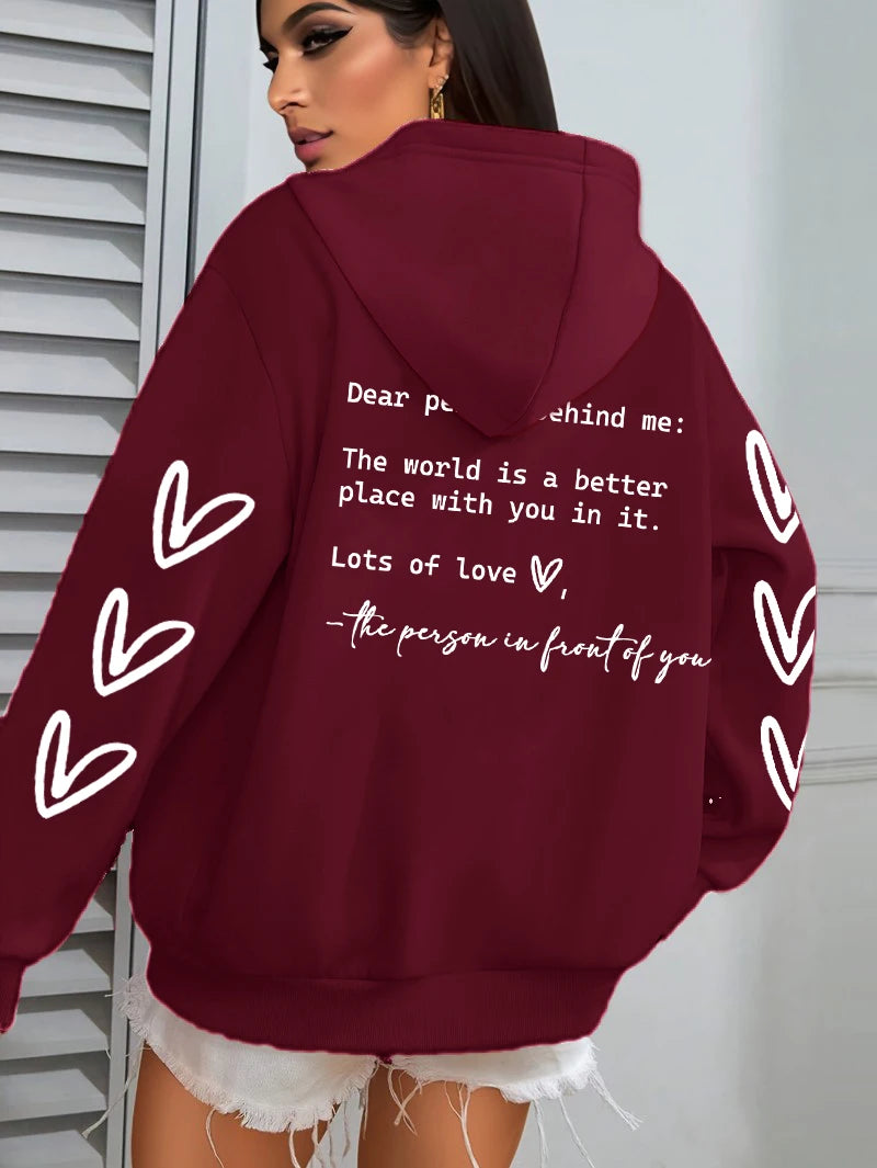 Simple Heart Printing Hoodies Women Hip Hop Autumn Hoodie Multicolor Fleece Unisex Pullovers Pocket Casual Woman Streetwear.