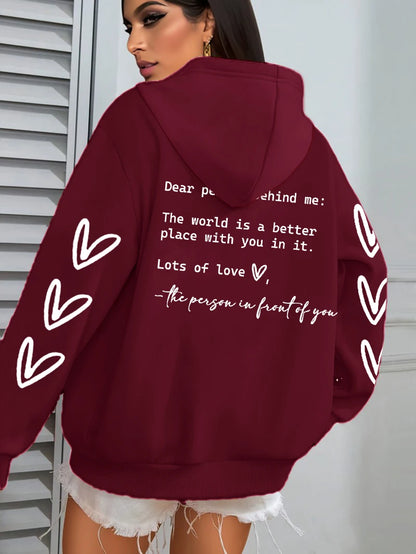 Simple Heart Printing Hoodies Women Hip Hop Autumn Hoodie Multicolor Fleece Unisex Pullovers Pocket Casual Woman Streetwear.