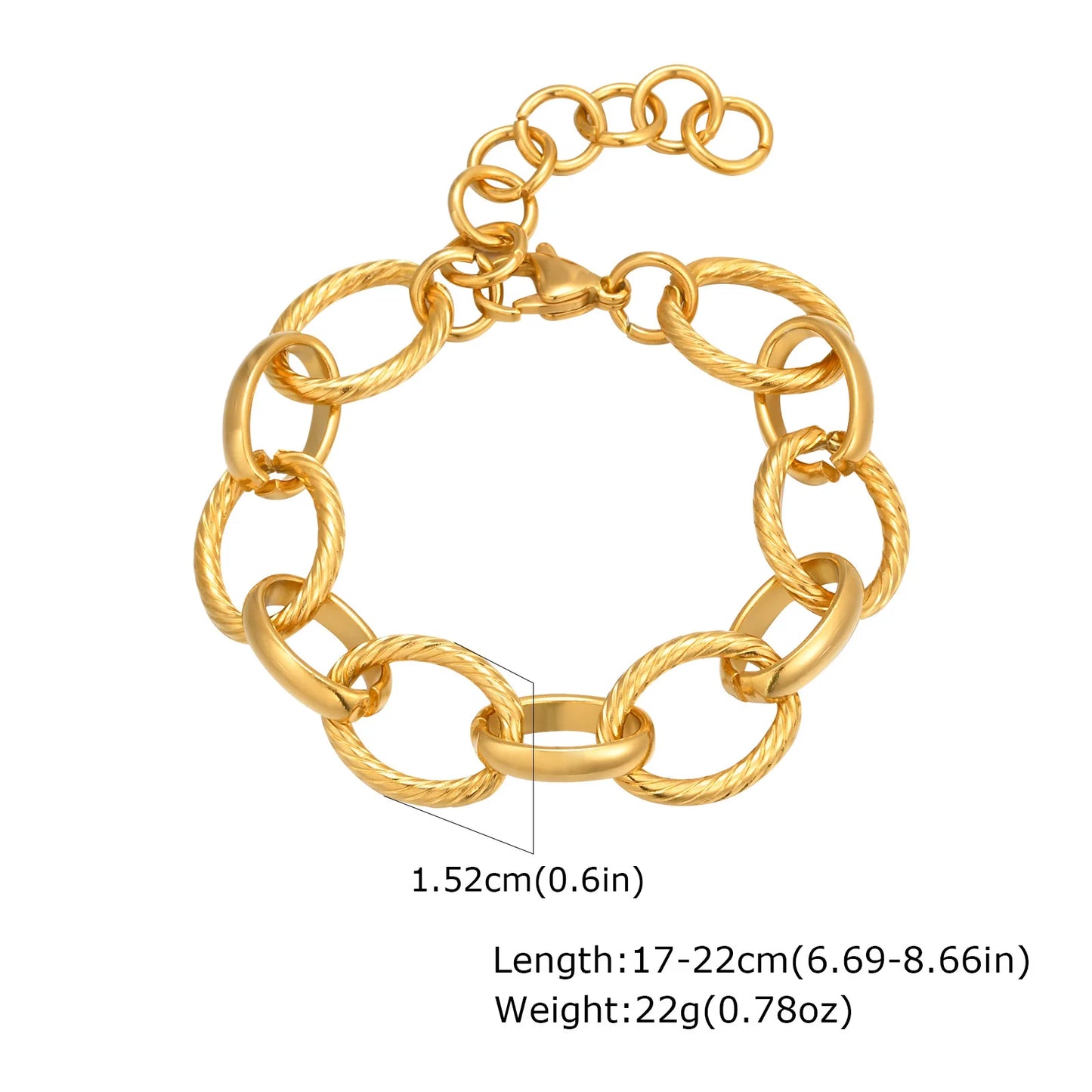 Chunky Stainless Steel Link Chain Bracelet For Woman, Gold Plated Layering Bracelets Wristband Waterproof Jewelry.