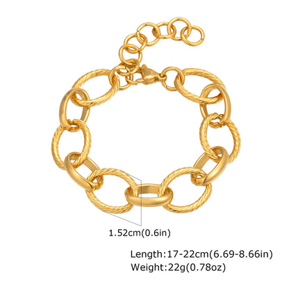 Chunky Stainless Steel Link Chain Bracelet For Woman, Gold Plated Layering Bracelets Wristband Waterproof Jewelry.