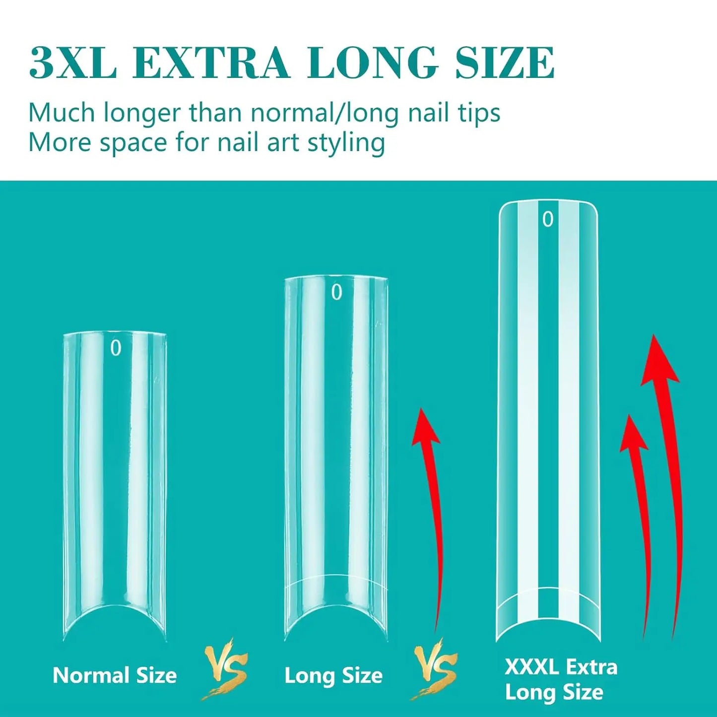 240PC Professional 3XL Extra Long Clear Square Nail Tips 12 Sizes Half Cover Acrylic Nails NO C CURVE Long Square Fake Nail Tips.