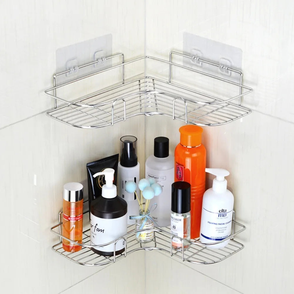 1PC Edelstahl Badezimmer Regal Kein Bohrer Wand Ecke Dusche Regal für Shampoo Lagerung Küche Organizer Zubehör