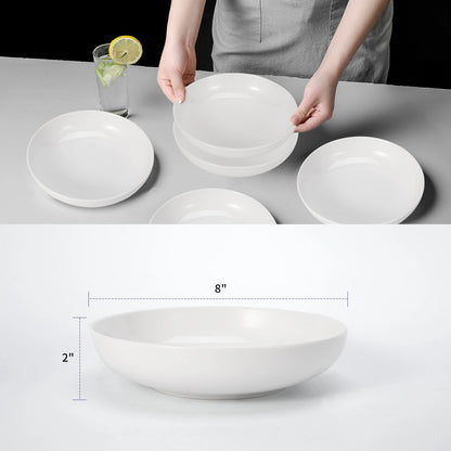 Pasta Bowls, 6 Pack 8 Inch Salad Bowl Set, Kitchen Porcelain Pasta Plates, Large Ceramic Shallow Bowls for Serving Dinner Noodle.