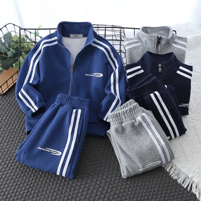 School Uniform Children's Sport Clothing Sets Boys Tracksuit Spring Stripe Kids Sweatshirt Pants 2Pcs For Age 2-10 Years Wear.