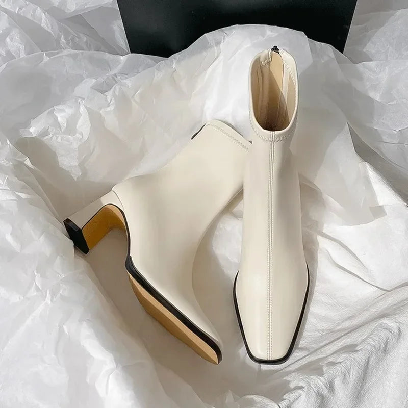 Vintage Warm Cotton Women Ankle Boots Fashion Elegant Square Toe Shoes Autumn Winter Thick Heel Women's Short Booties.