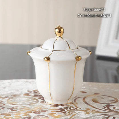 Gold Pearl Bone China Coffee Set British Porcelain Tea Luxury Ceramic Pot Creamer Sugar Bowl Teatime Teapot Cup Mug
