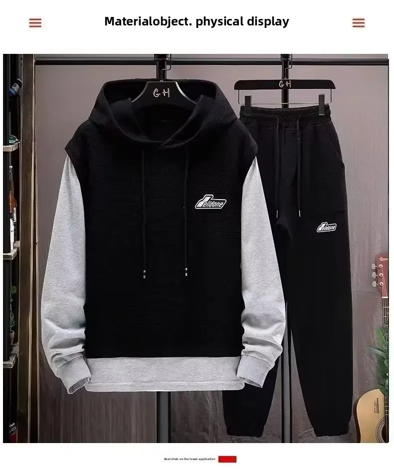 Men's Hoodie Long Sleeve Sportswear Set Casual Print Color Block Two-Piece Spring Autumn Fashionable Sweatshirt And Pants.