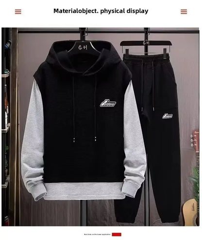 Men's Hoodie Long Sleeve Sportswear Set Casual Print Color Block Two-Piece Spring Autumn Fashionable Sweatshirt And Pants.