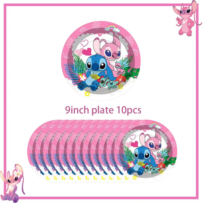 Disney Rosa Stich Geburtstag Party Dekorationen Geschirr Set Tischdecke Hintergrund Banner Für Kinder Geburtstag Dekorationen Lieferungen