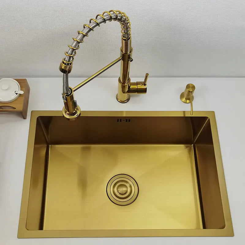 Goldene Küchenspüle aus Edelstahl 304, über der Theke oder unter der Montage, einzelne kleine Bar, goldenes Waschbecken