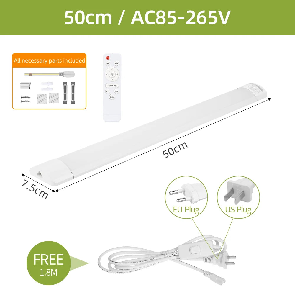Dimmable Led Light Tube with Remote`Control Home 110-220V Ceiling Fixture LED Light Bar for Kitchen Garage Bedroom Cabinet light.