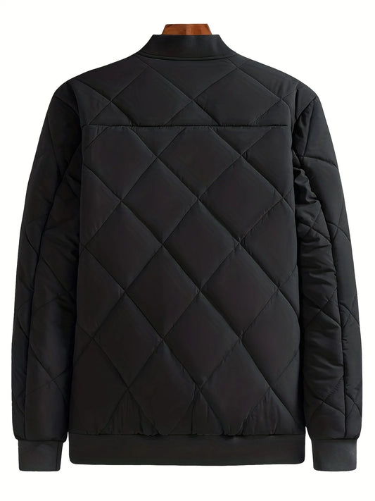 Solid Color Sherpa Jacket, Men's Casual Fleece Lined Baseball Regular Fit College Hipster Windbreaker.