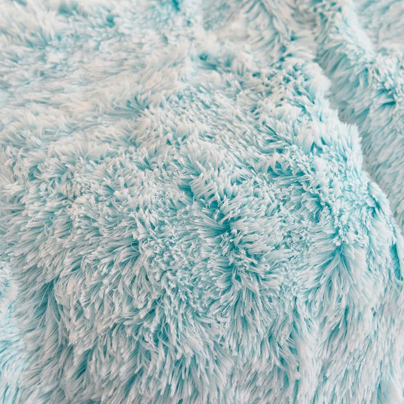3Pcs Super Shaggy Coral Fleece Warm Cozy Princess Bedding Set Mink Velvet Duvet Cover Set Bed Comforter Cover Blanket Pillowcase.