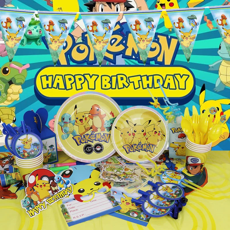 Pokemon Geburtstag Party Dekoration Neue Ligntning Pikachu Ballon Kid Event Liefert Einweg Geschirr Banner Hintergrund Platte.